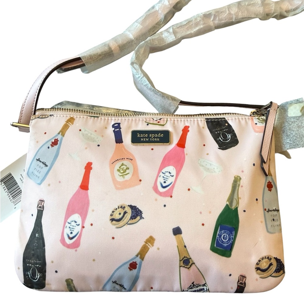 Kate Spade New York‎ Dawn Pink Nylon Champagne Triple Gusset Crossbody Bag NEW